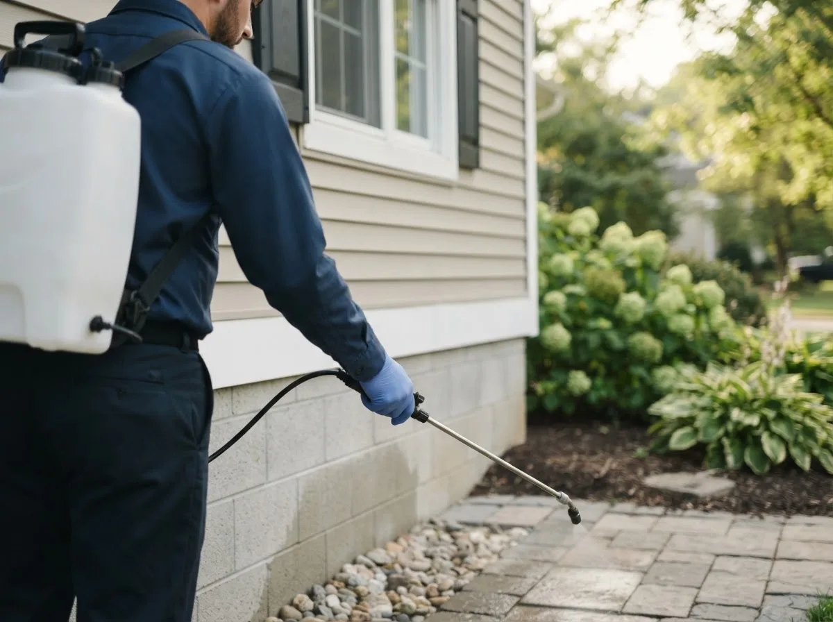 Pest control technician inspecting a home in Prescott, KS